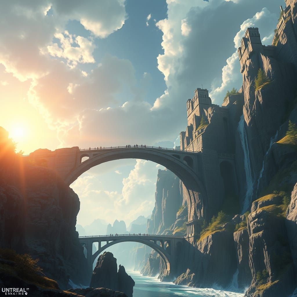 Ethereal Bridge in Fantastical Landscape