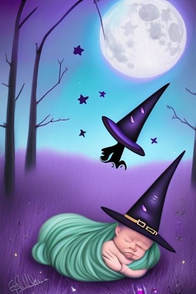 Baby Witch Under the Moon in Fairycore Style