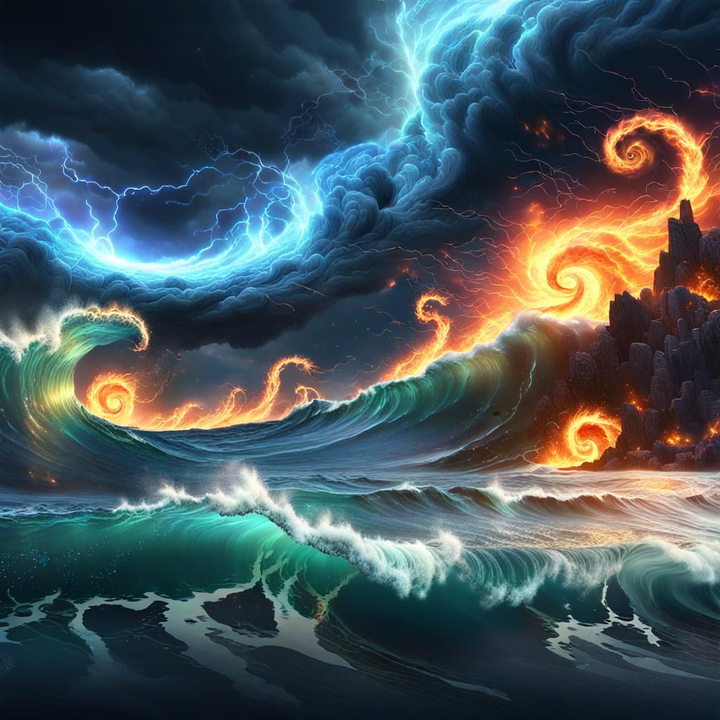 Dramatic Ocean Maelstrom with Lightning and Tsunami