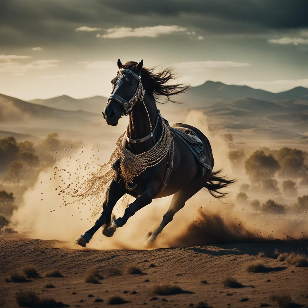 Horse Galloping Through Fields of Metal