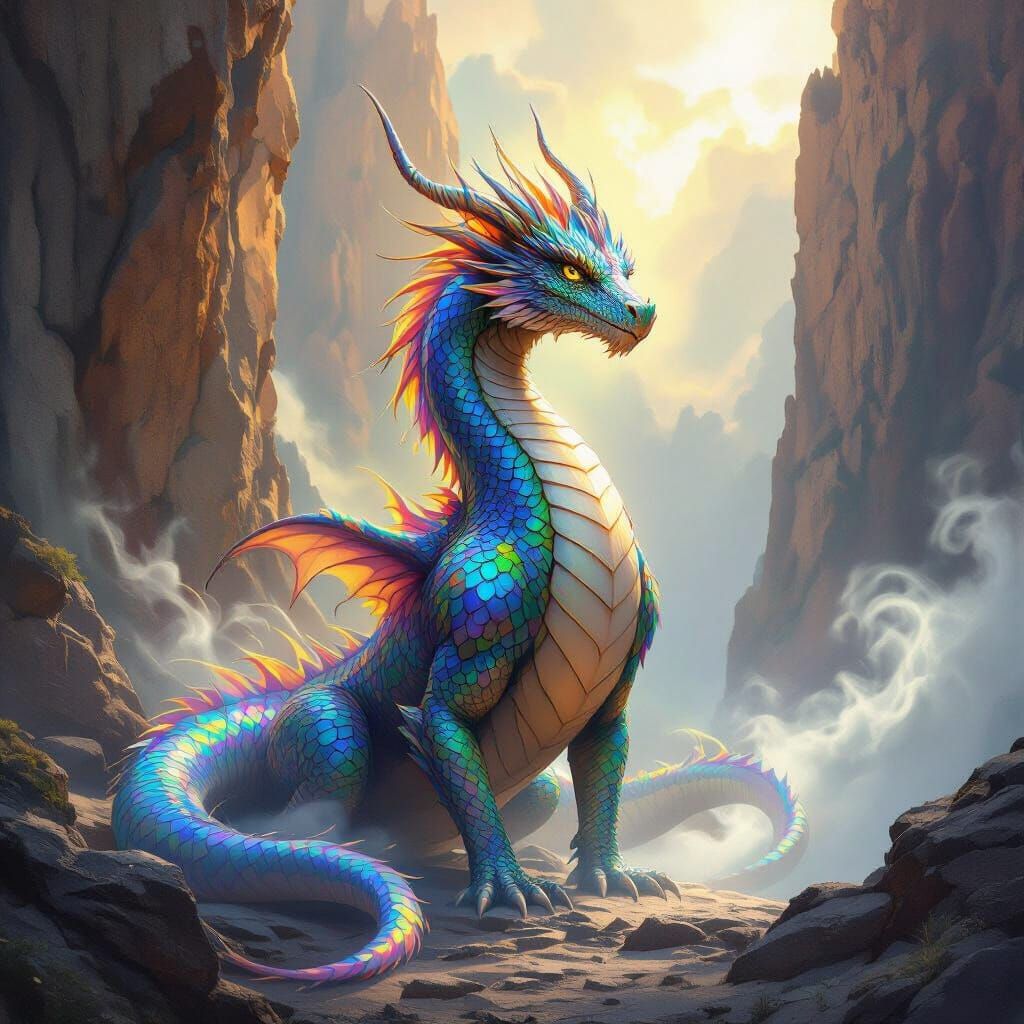 Majestic Rainbow Dragon Before Cliff in Fantasy Concept Art ...