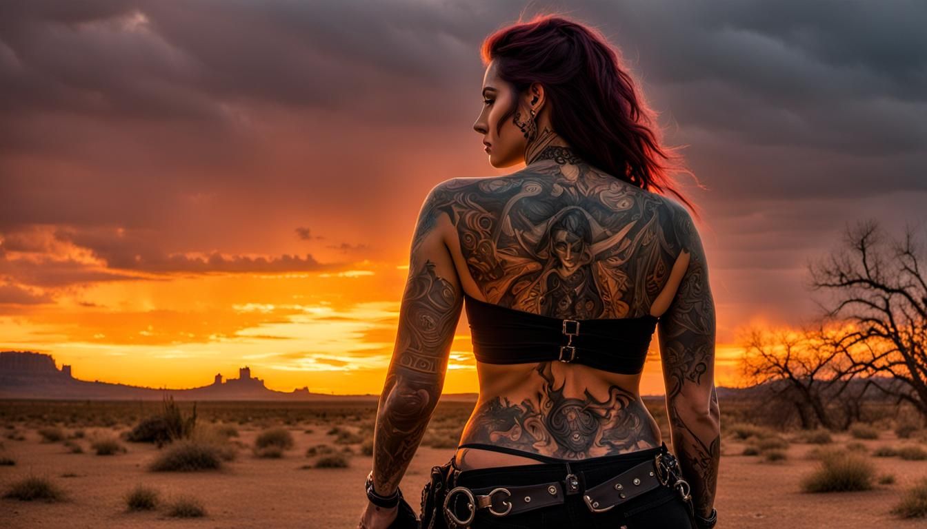 Ethereal Color Tattooed Fantasy Scene in Kinkade Style