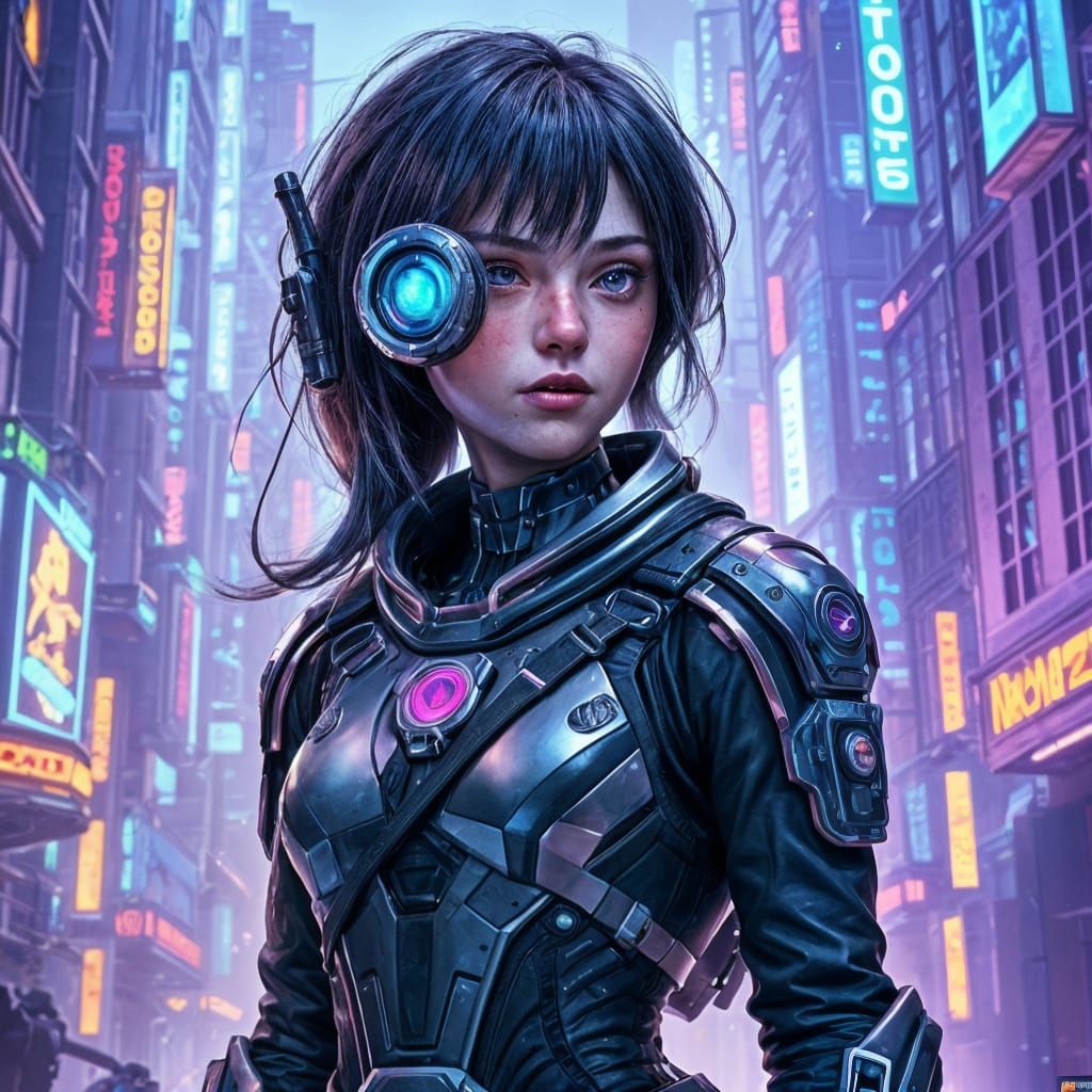 Cyborg Girl with Projector Eye: Fantasy Concept Art