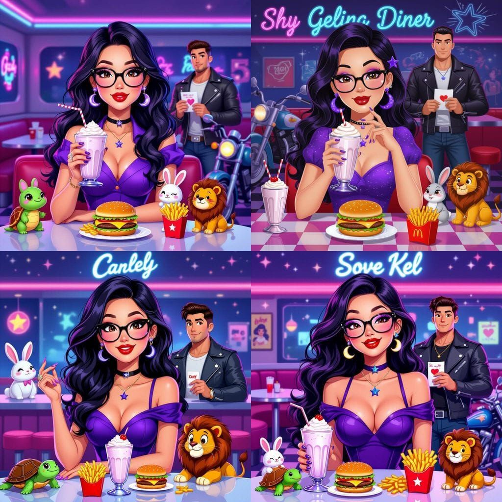 Animated Asian Woman in 50s Diner with Glow Effect