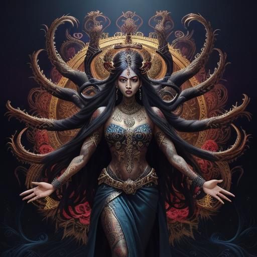 Majestic Kali: Indian Goddess in Tantric Art Style