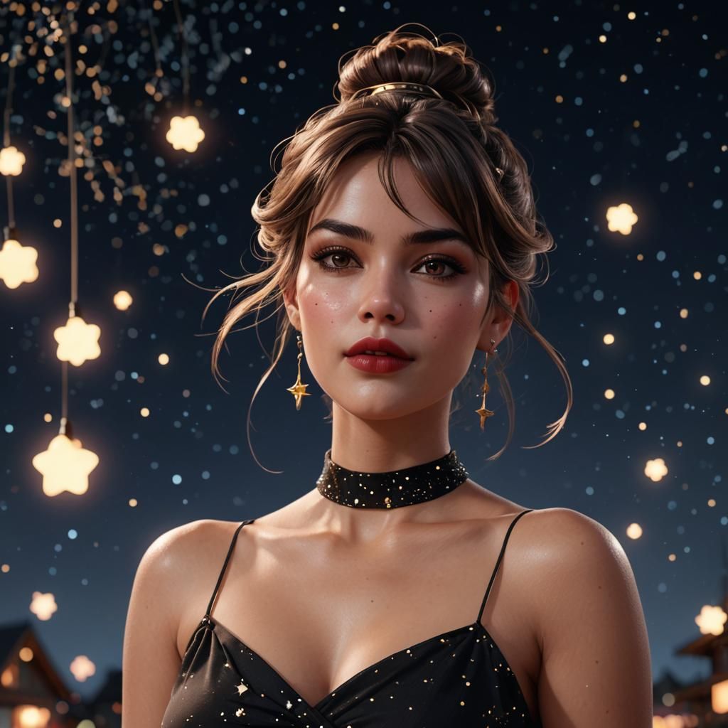 Beautiful Woman with Stars in 3D Game Cinematic Style