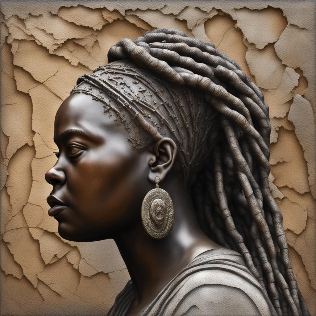 Ancient Stone Carving of Woman with Dreads