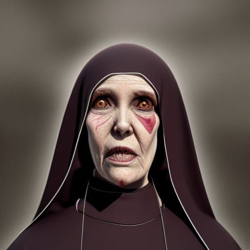 Evil Possessed Nun in Hyperrealistic Style