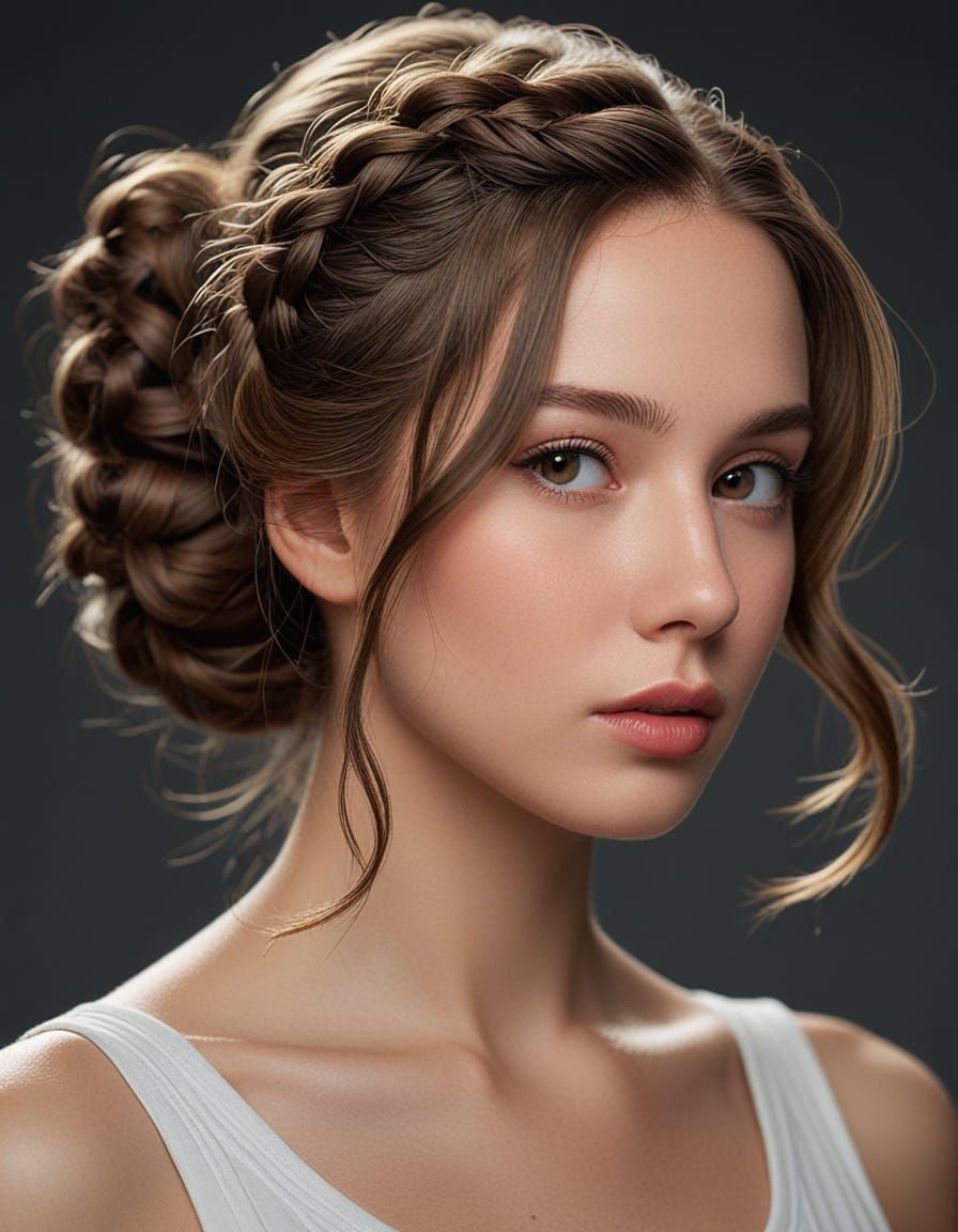 Hyper-Realistic Portrait of a Woman with Intricate Braided U...