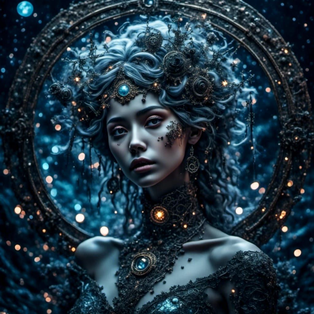 Steampunk Medusa Under Starry Fantasy Night