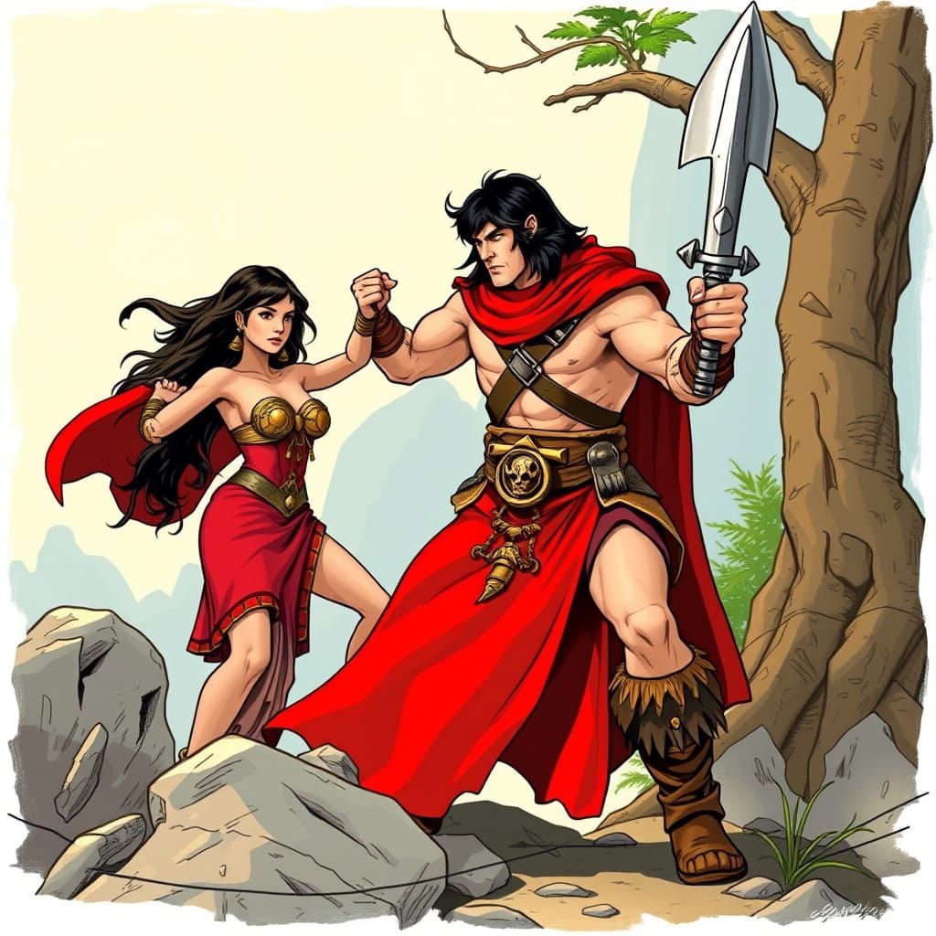 Conan Defends Princess From Ape Mage