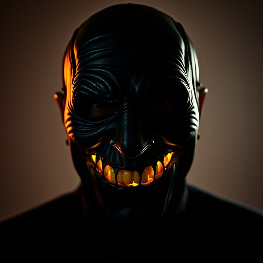 Sensual Black Silhouette with Glowing Teeth