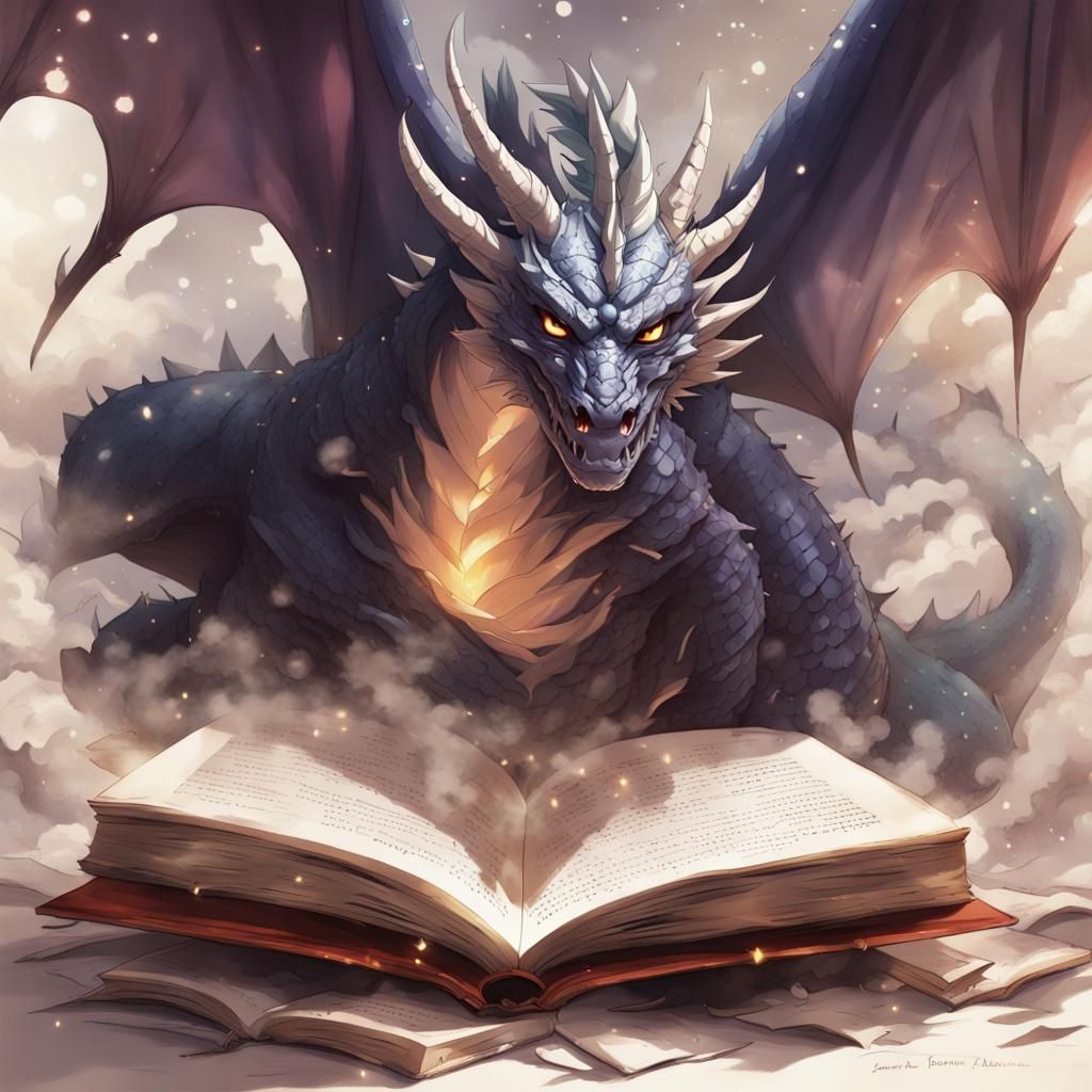 Fantasy Dragon Emerges from Book in Anime Style
