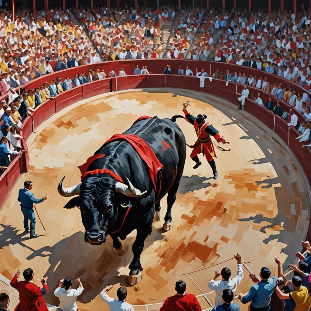 Fierce Bullfight in Spain: Abstract Art