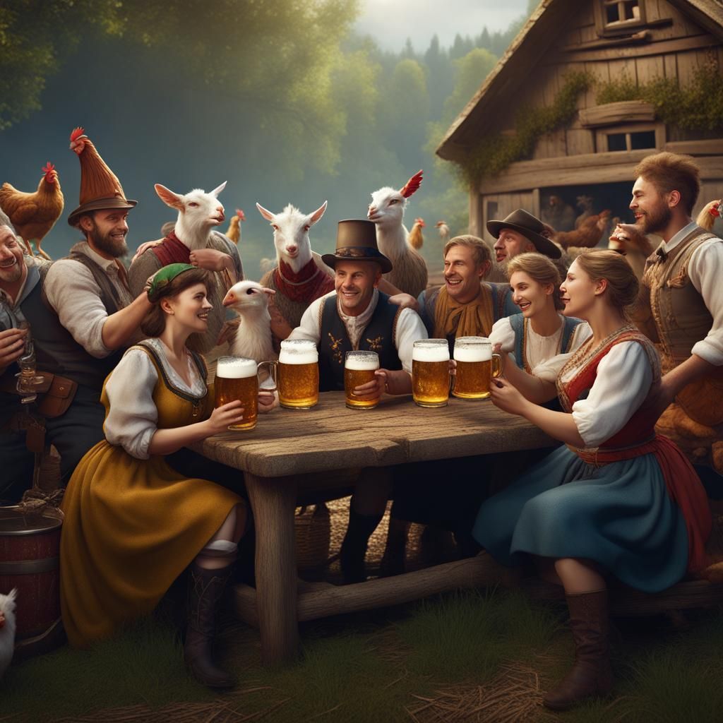 Oktoberfest Celebration in Forest, Detailed Matte Painting