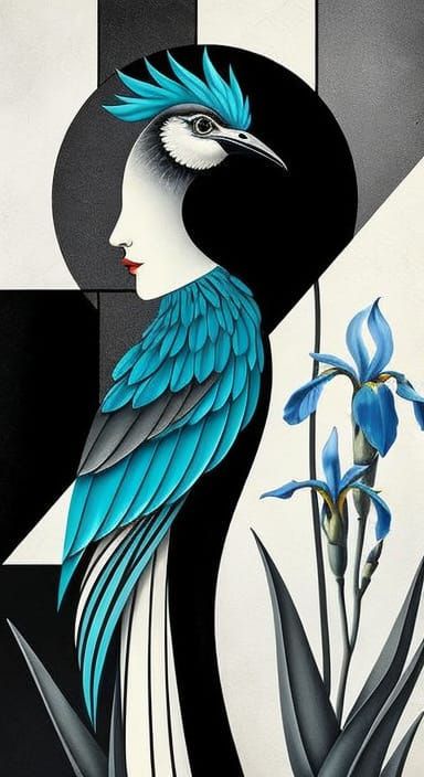 Abstract Bird Figure Study in Mondrian Style