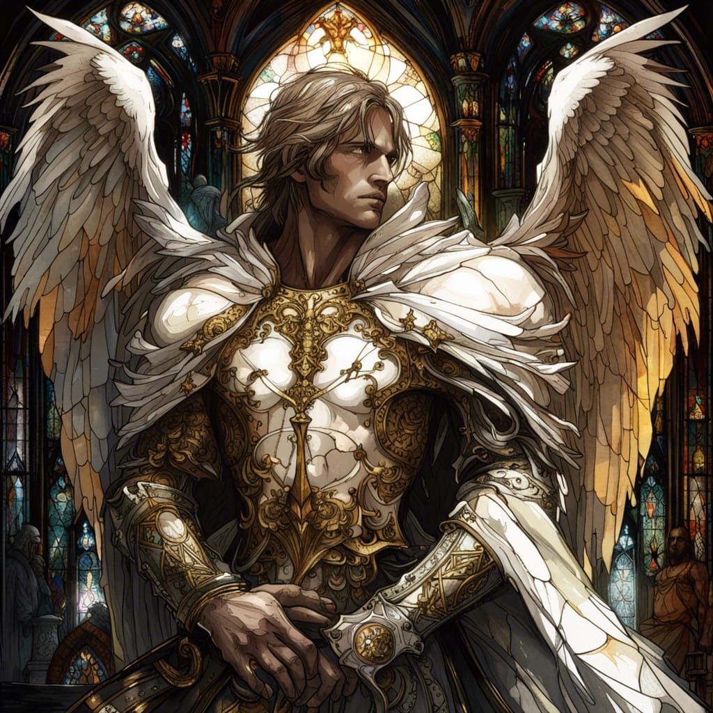 Gothic Angel in White Knight Armor