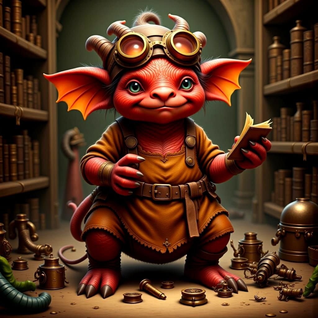 Whimsical Goblin Inventor in Red Goggles