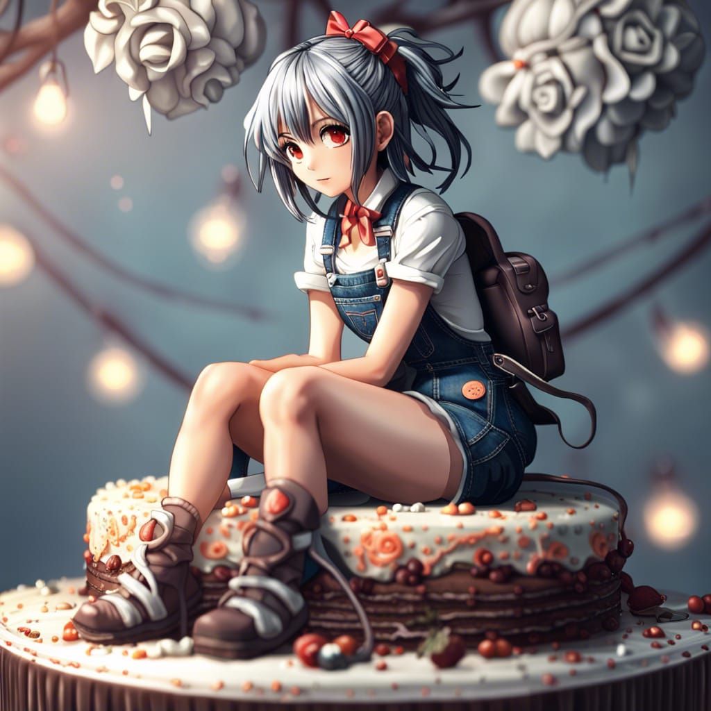 Hyperrealistic Anime Woman on a Cake Seat