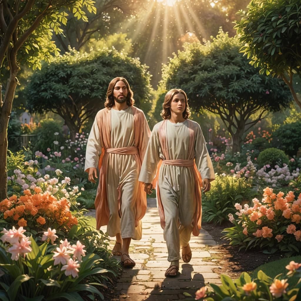 Christ and Disciples in Garden, Photorealistic Style