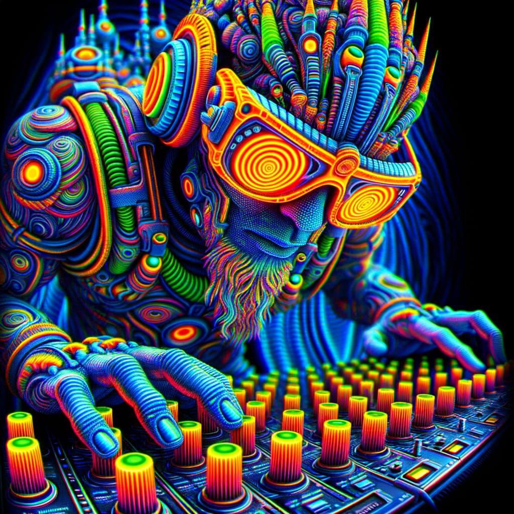 Raver God in Neon Warrior Armor