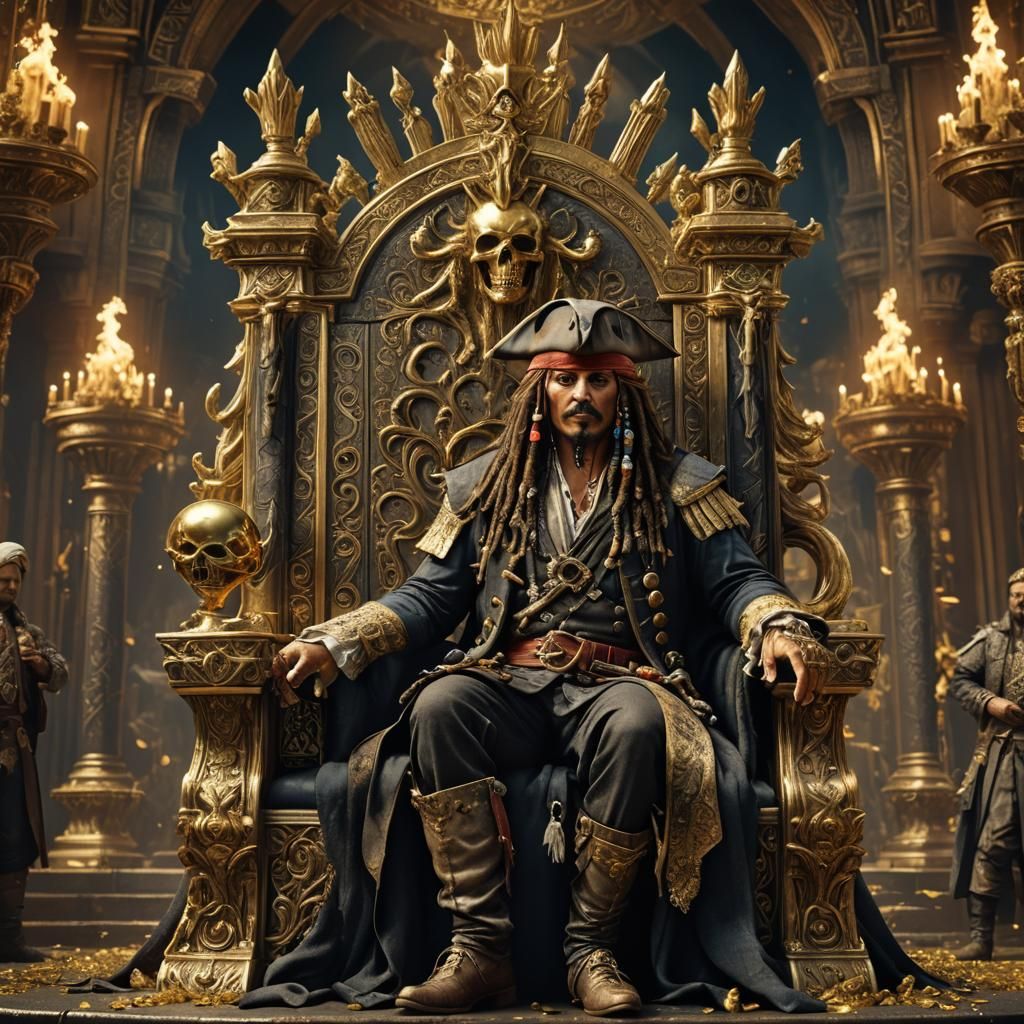 Captain Jack Sparrow as King on Golden Throne