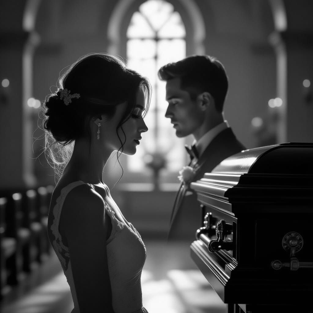 Silhouette of Woman at Casket, Inner Thoughts Revealed