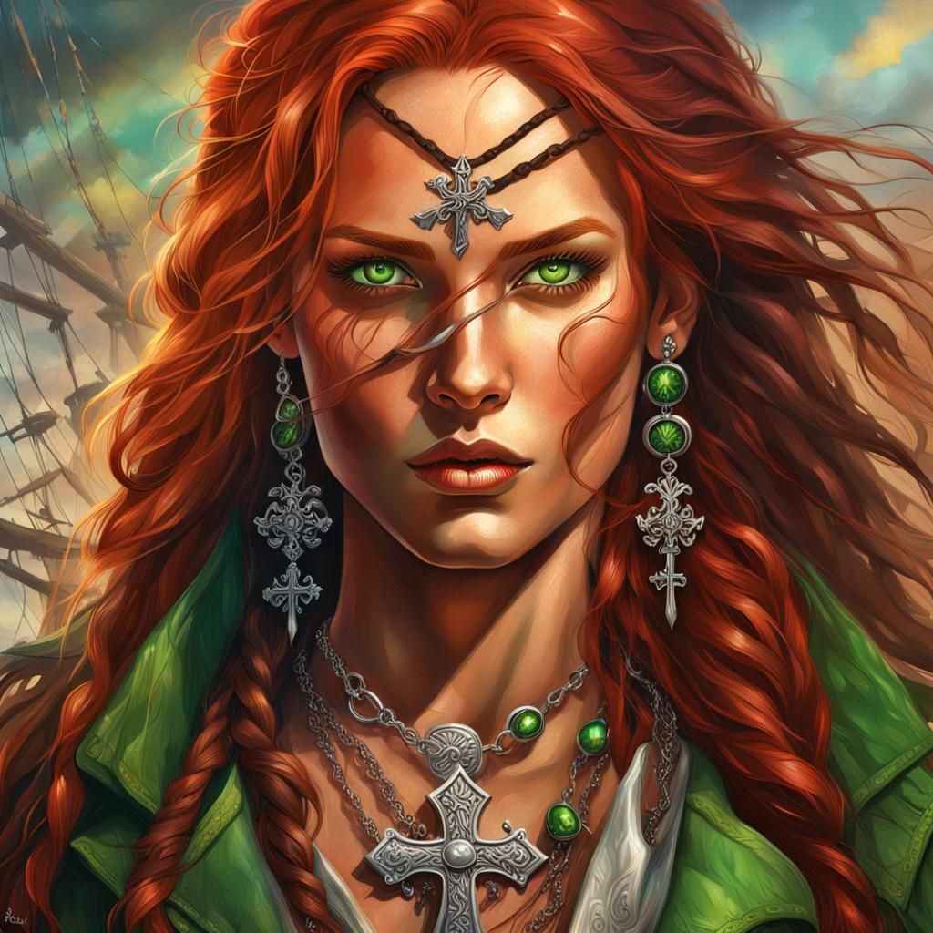 Pirate Woman with Red Hair in Splash Art