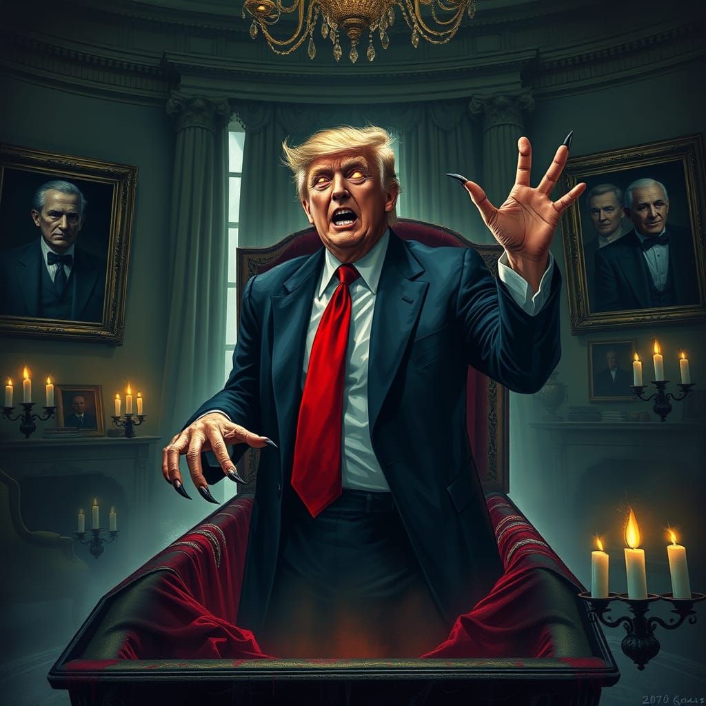 Vampire Trump Emerges from Coffin in Haunted Oval Office