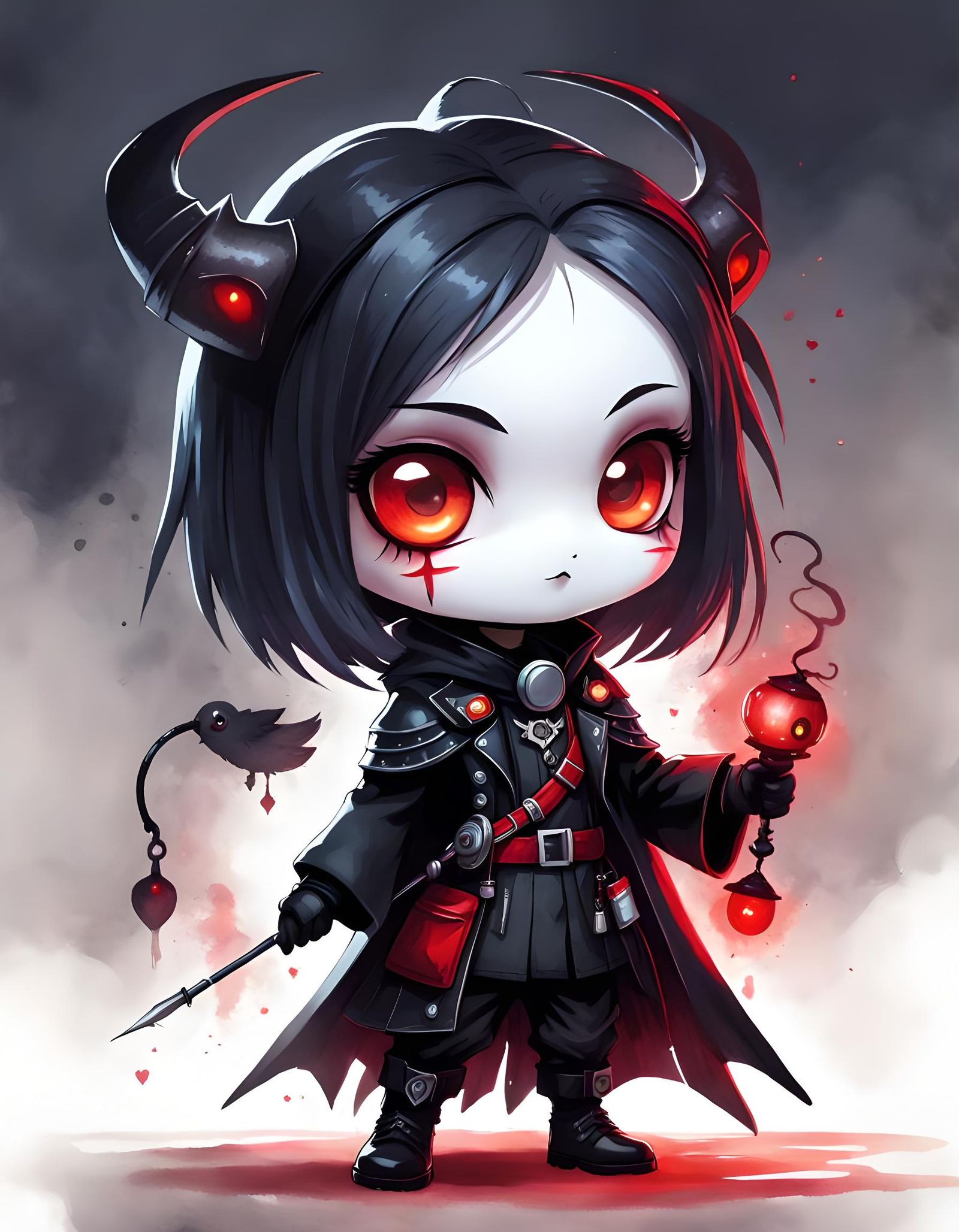 Cute Goth Chibi Plague Doctor Portrait