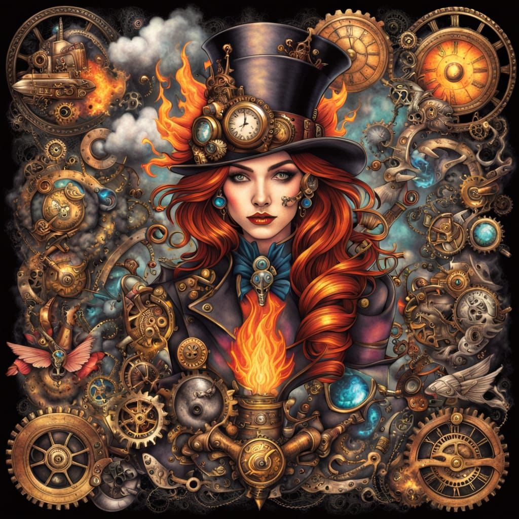 Steampunk Fantasy Tattoo Designs in Bright Colors