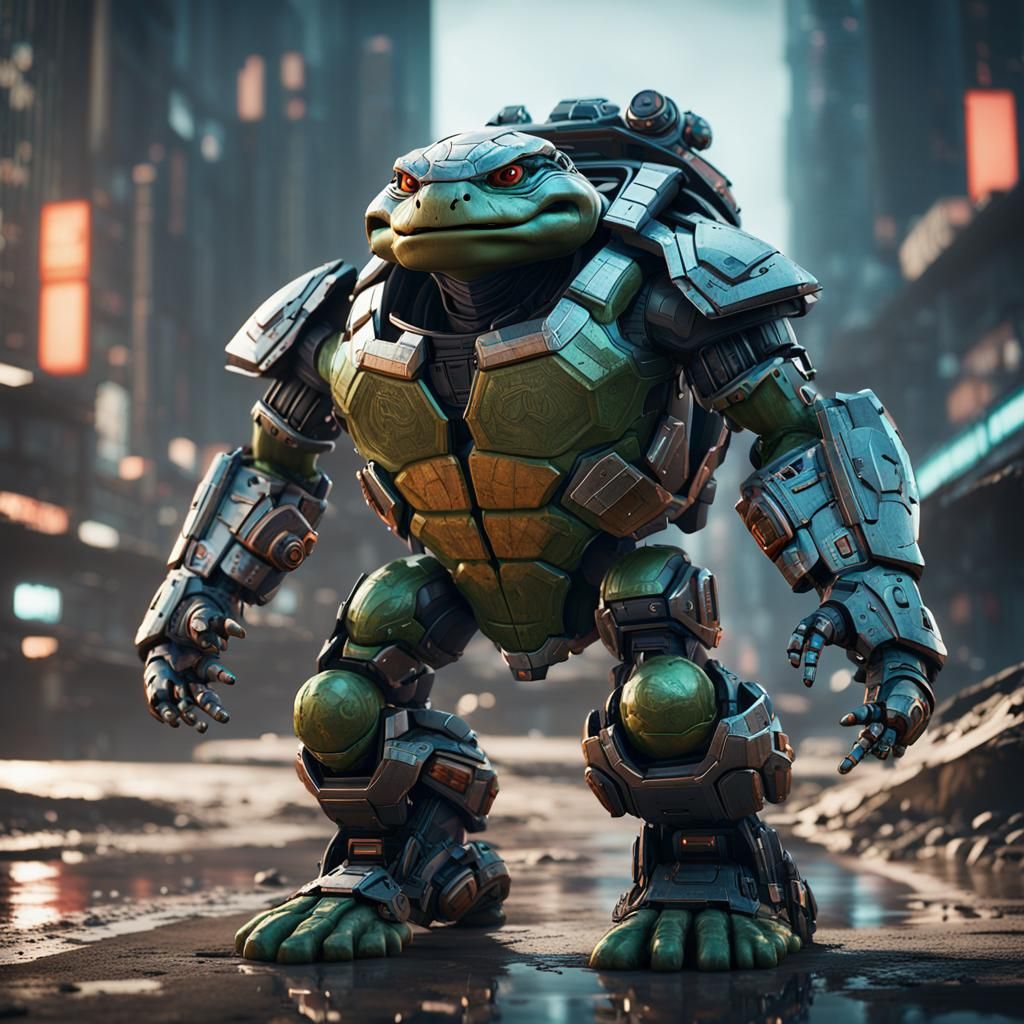 Futuristic Ninja Turtle with Intricate Mech Details