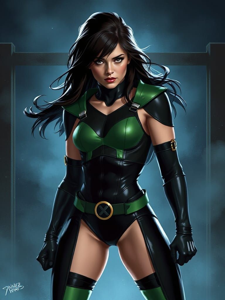 Rogue, X-Men Superheroine in Bold Black and Green Uniform