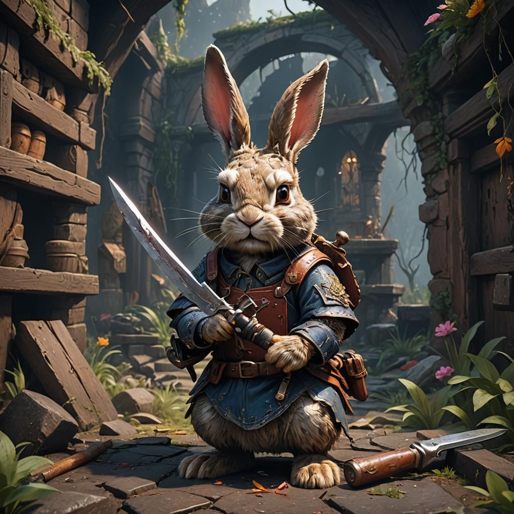 Fantastical Bunny with Knife Concept Art