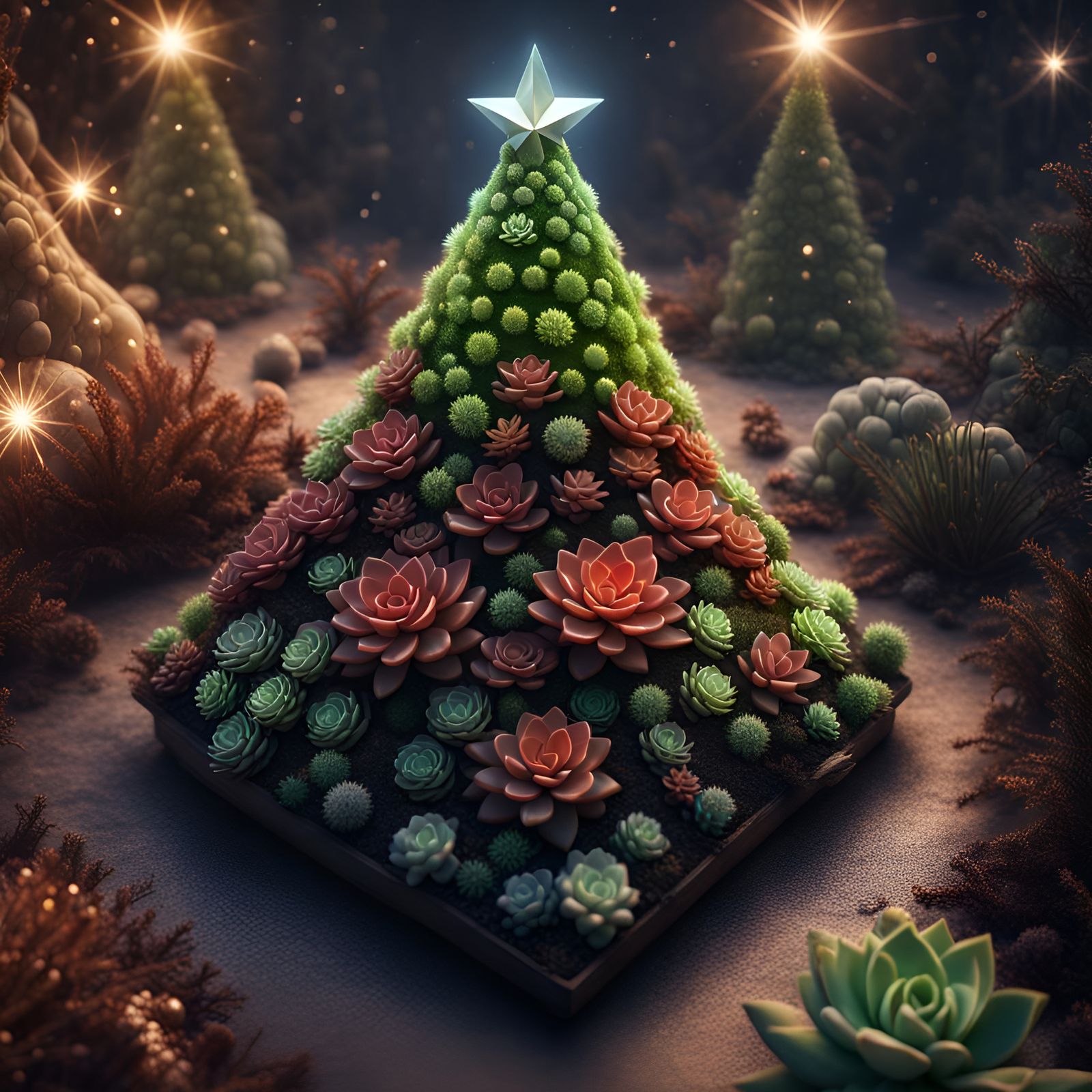 Succulent Christmas Tree with Sparkling Star