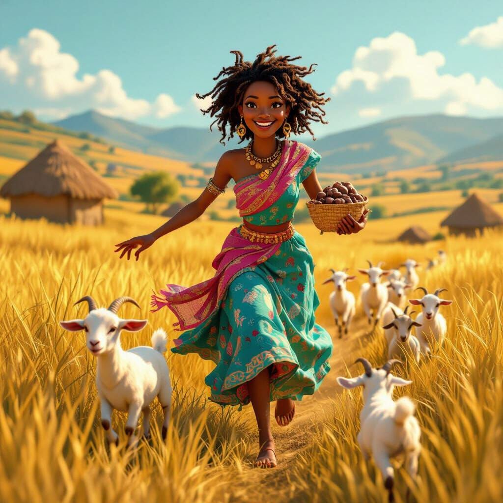 Ethiopian Woman's Joyful Chase: 3D Animation