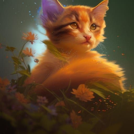 Butterfly Kitten Concept Art in Triadic Colors