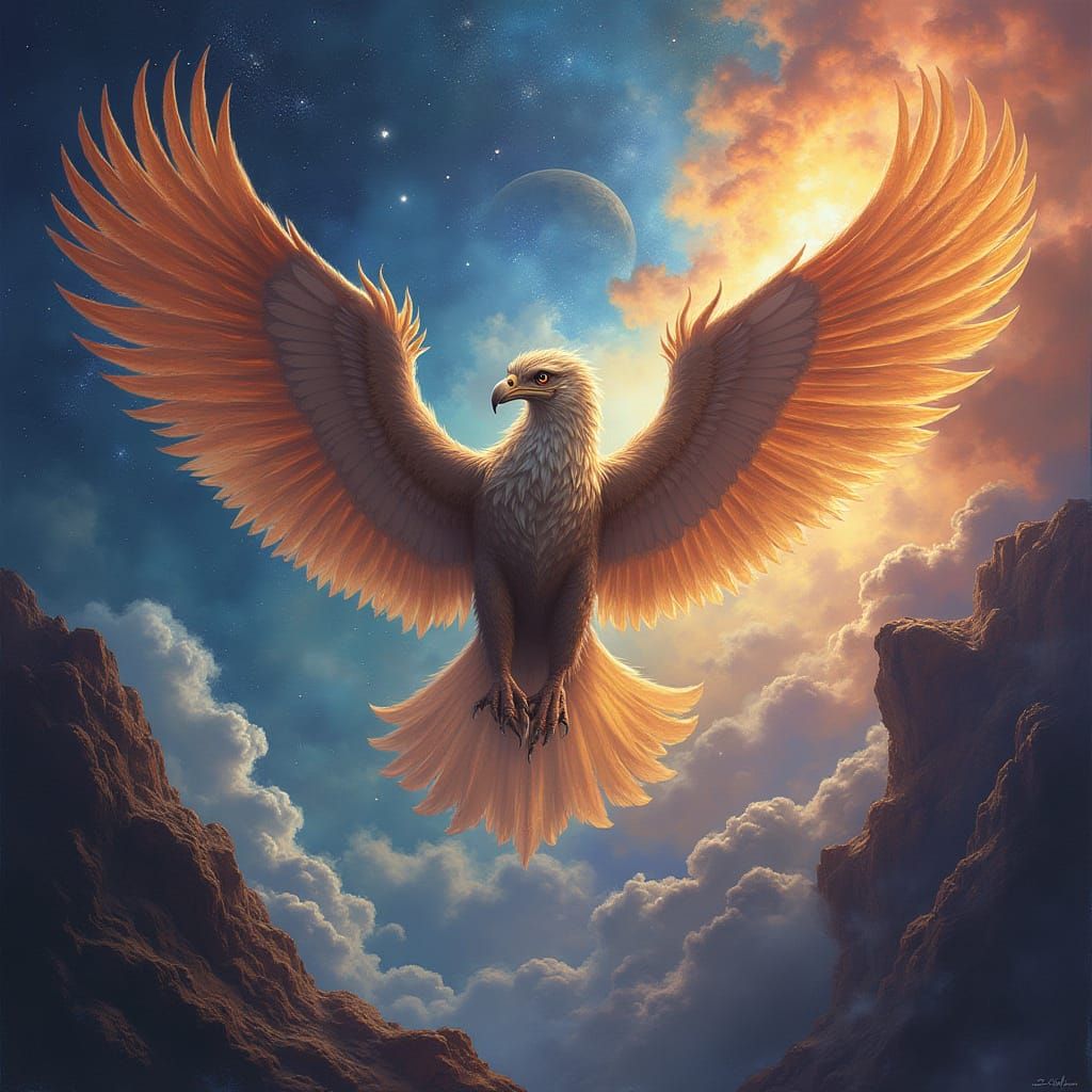 Majestic Griffin Soars Through Cosmic Nebula