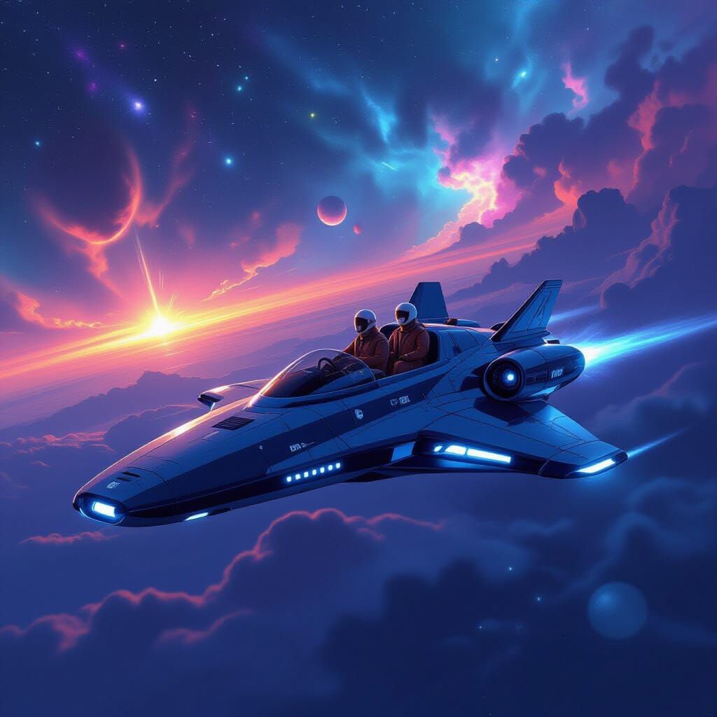 Galactic Voyage of Explorers in Sleek Starship