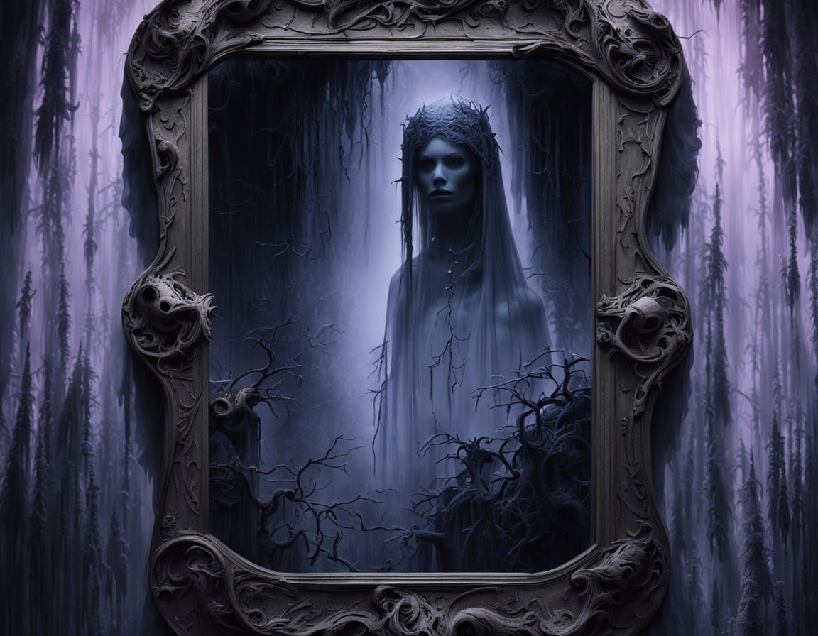 Spectral Goddess Emerges from Midnight Glass