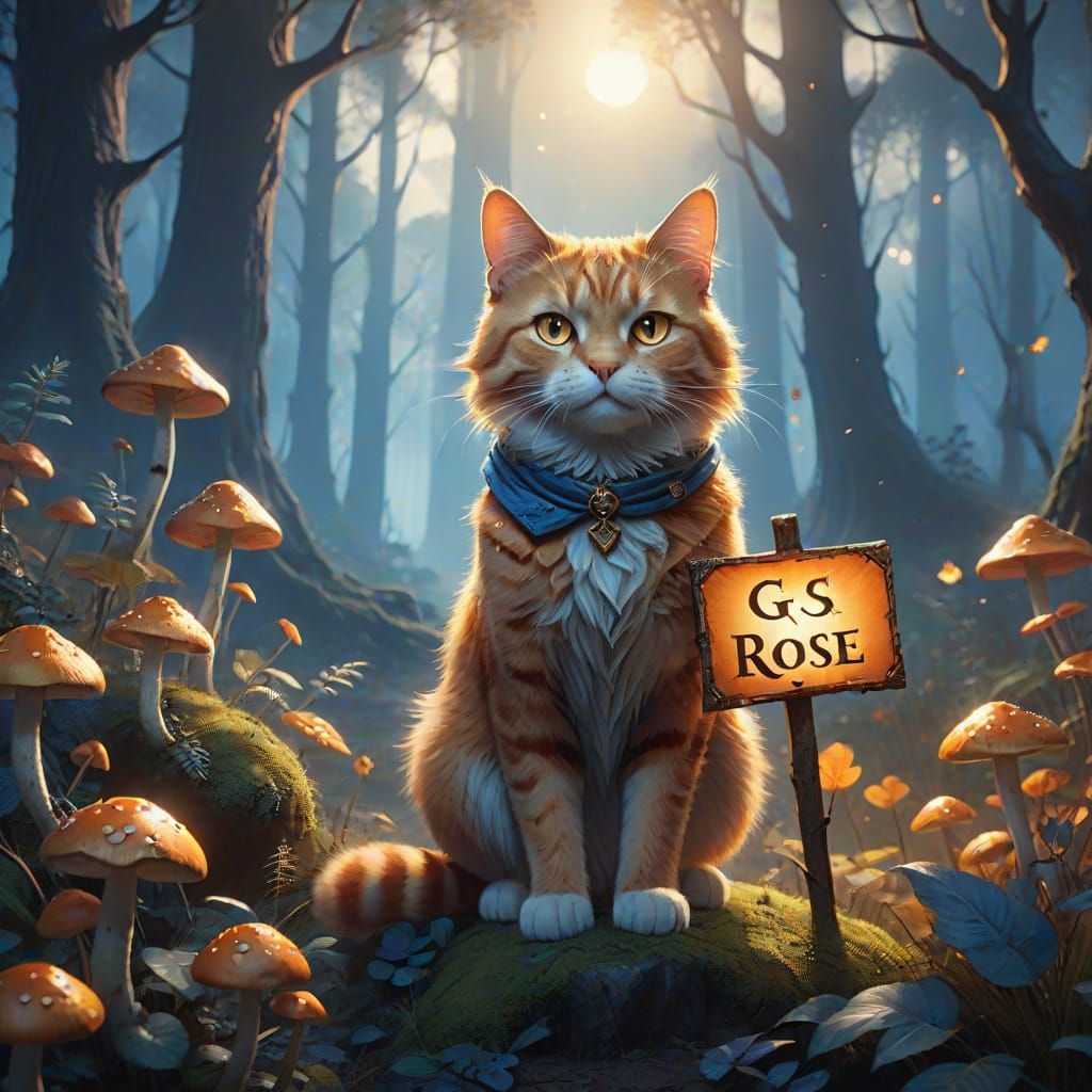 Whimsical Cat in Enchanted Forest