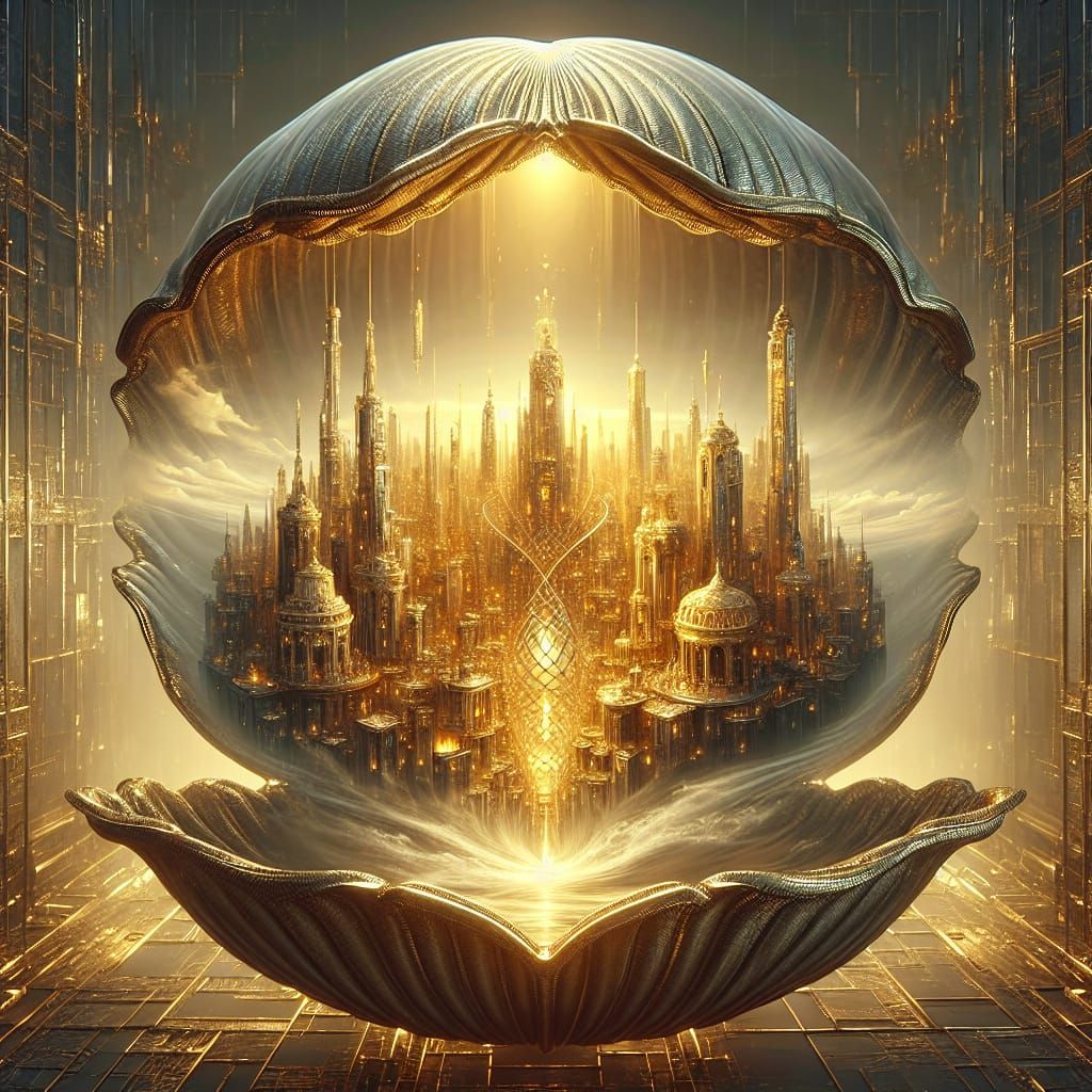 Golden Steampunk City Inside Glass Shell
