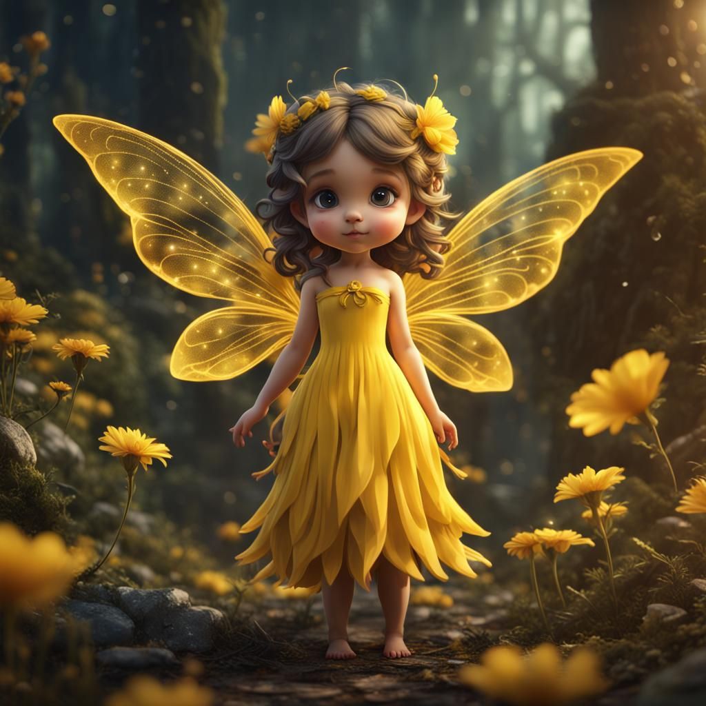 Cute Fairy in Yellow Dress, Fantasy Concept Art