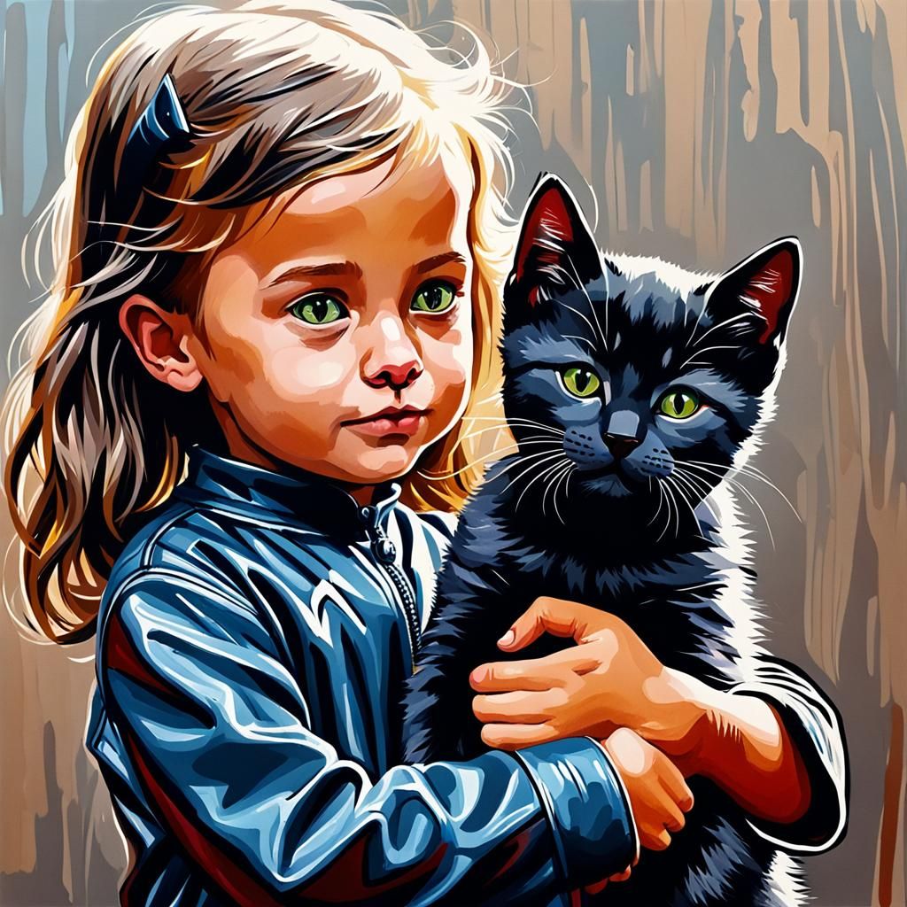 Gouache Painting of a Cat-Human Family