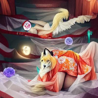 Kitsune Fursona with Torii Gate and Moon