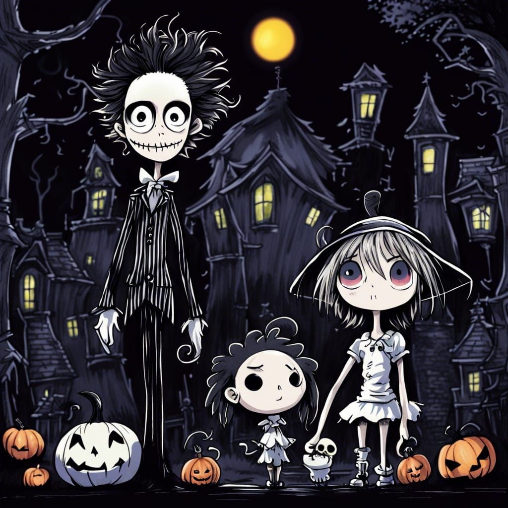 Tim Burtonesque Halloween Town Digital Art