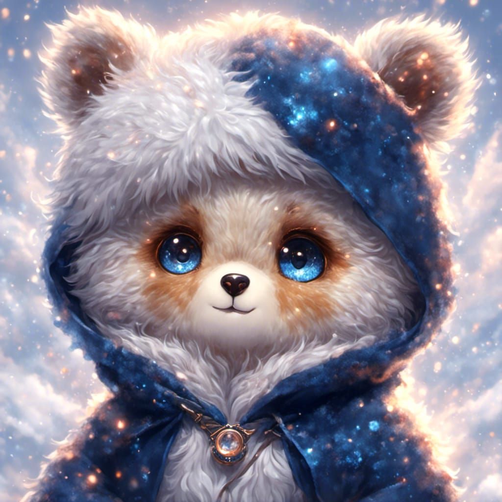 Cute Hyperreal Cub Bear with Amber Eyes and Dark Blue Iris i...