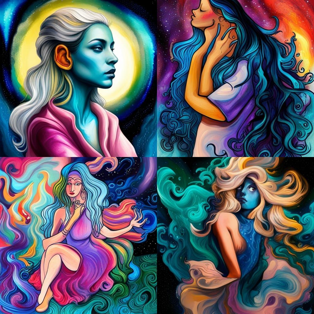 Aquarius Woman in Galactic Graffiti Art