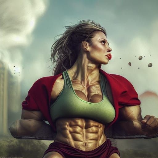 Muscular Women Enjoying a Sunny Day: Surrealist Concept Art