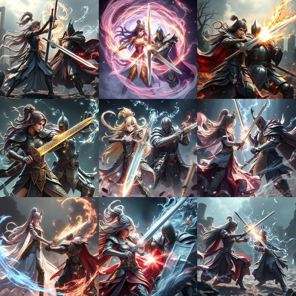 Epic Anime-Style Warriors in Magical Battle